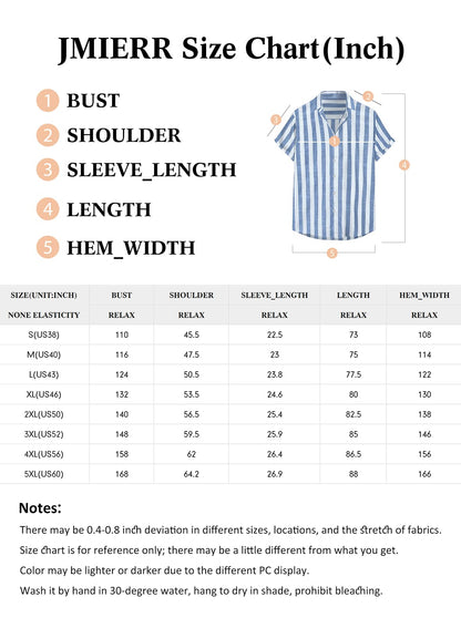JMIERR Men's Summer Casual Stylish Short Sleeve Button-Down Shirts Cotton Linen Vertical Striped Dress Shirts Beach Hawaiian Shirt Cruise Wear Men, S, Sky Blue