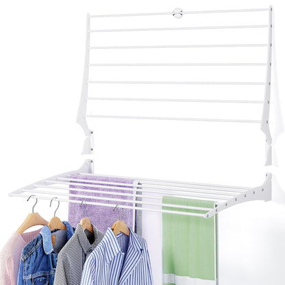 Wall Mounted Drying Rack, 90 Degree Foldable 31.5" Length Laundry Drying Rack, 60lb Bearing Capacity Clothes Drying Rack with 7 Aluminium Rods for Bathroom, Bedroom, Balcony (40inch)