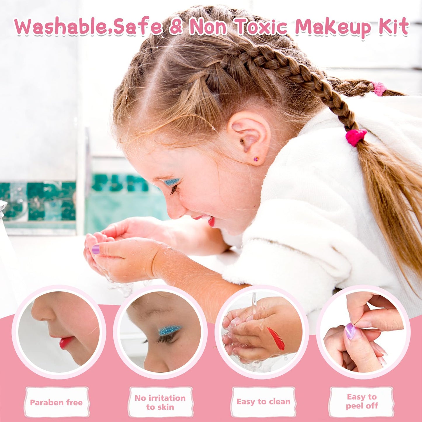 Toys for Girls,Kids Makeup Kit for Girl,Toddler Vanity Makeup Set with Lights,Sound,Kids Toys Princess Pretend Play Washable Make Up Toy,Christmas Birthday Gifts Toys for 3 4 5 6 7 8-10 Year Old Girl