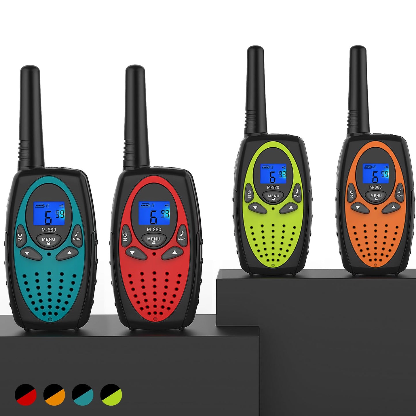 Topsung Walkie Talkies Long Range, M880 Two Way Radio for Adults with LCD Screen/Resistance Wakie-Talkies with Noise Cancelling for Men Women Outdoor Cruise Ship (Blue YellowGreen Red Orange)