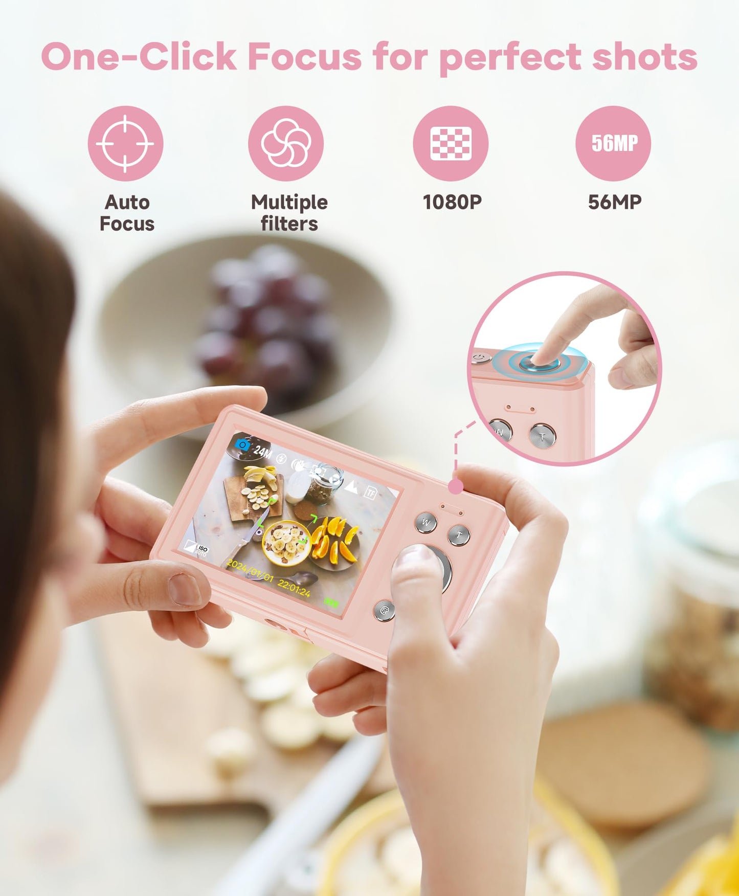 WONNIE 56MP FHD Point & Shoot Camera for Kids