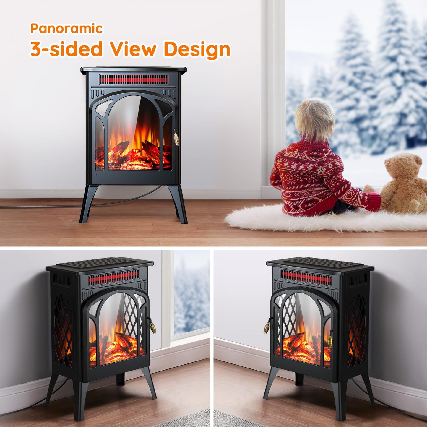 Rintuf 1500W Electric Fireplace Heater with Remote