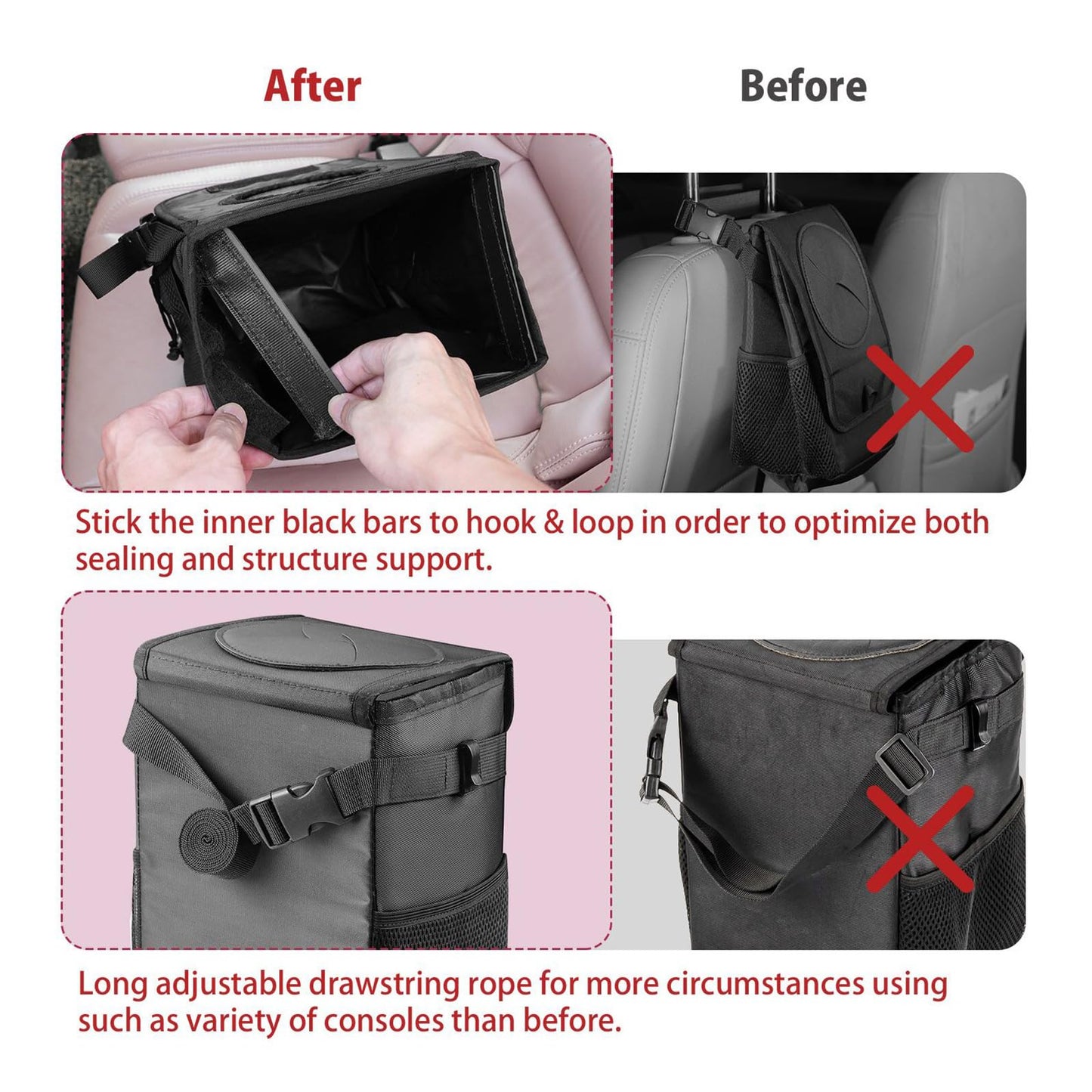 Ryhpez Car Trash Can with Lid - Car Trash Bag Hanging with Storage Pockets Collapsible and Portable Car Garbage Bin