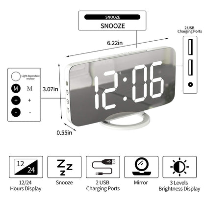 WulaWindy Digital Alarm Clock, Large Mirrored LED Display, with USB Charger, Snooze Function Dim Mode Wall Hanging Beside Desk Clock for Bedroom Room Decor