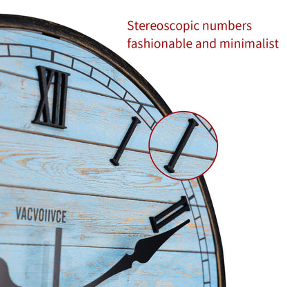 VACVOIIVCE 10 inch Wall Clock, Battery Powered Wooden Farmhouse Clock, Blue Beach Retro Little Wall Clock for Bedroom, Bathroom, Kitchen, Living Room Decoration