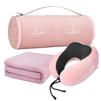 Travel Pillow and Blanket Set for Airplanes