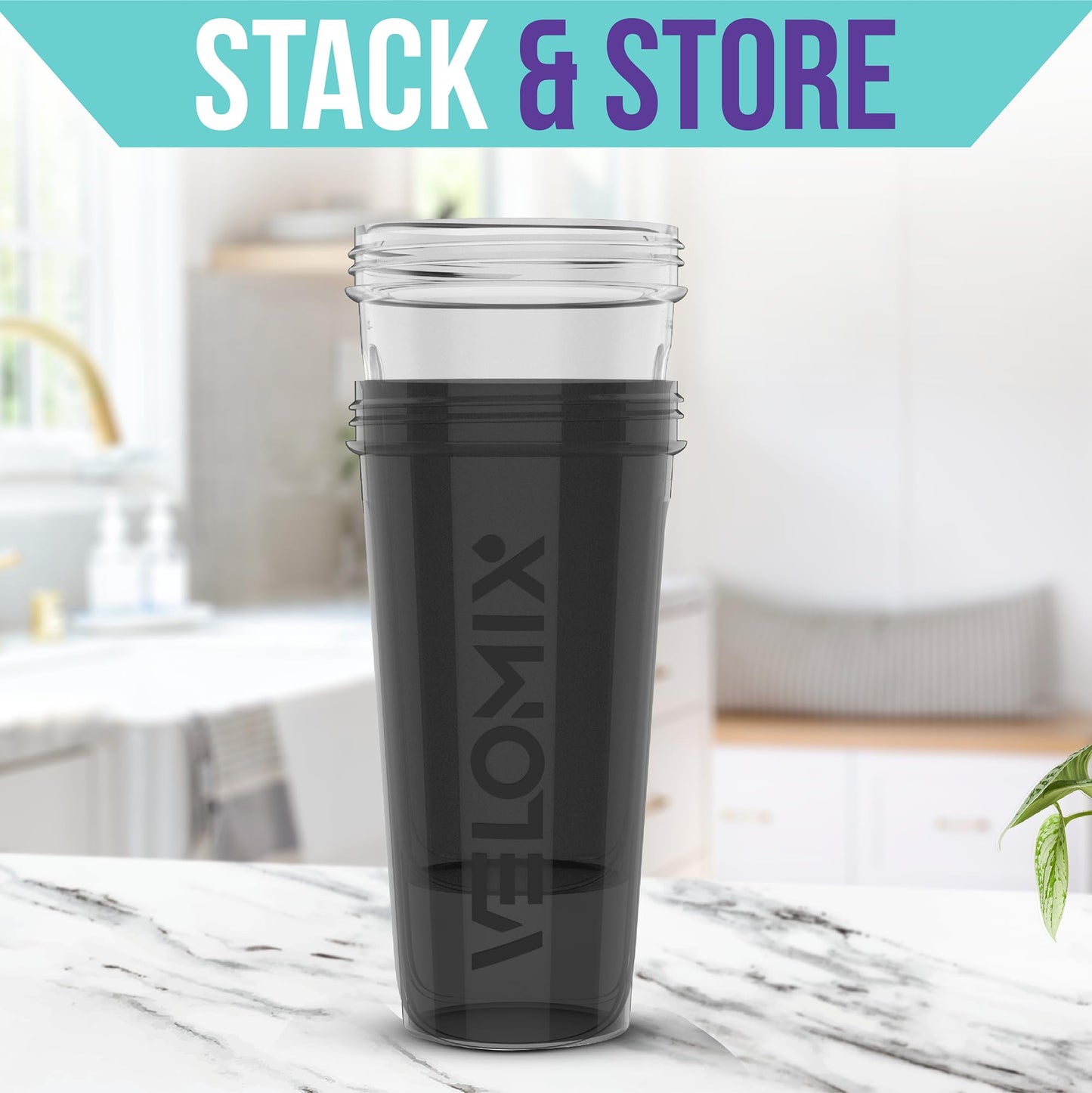VELOMIX 2-Pack 28 oz Protein Shaker Bottles