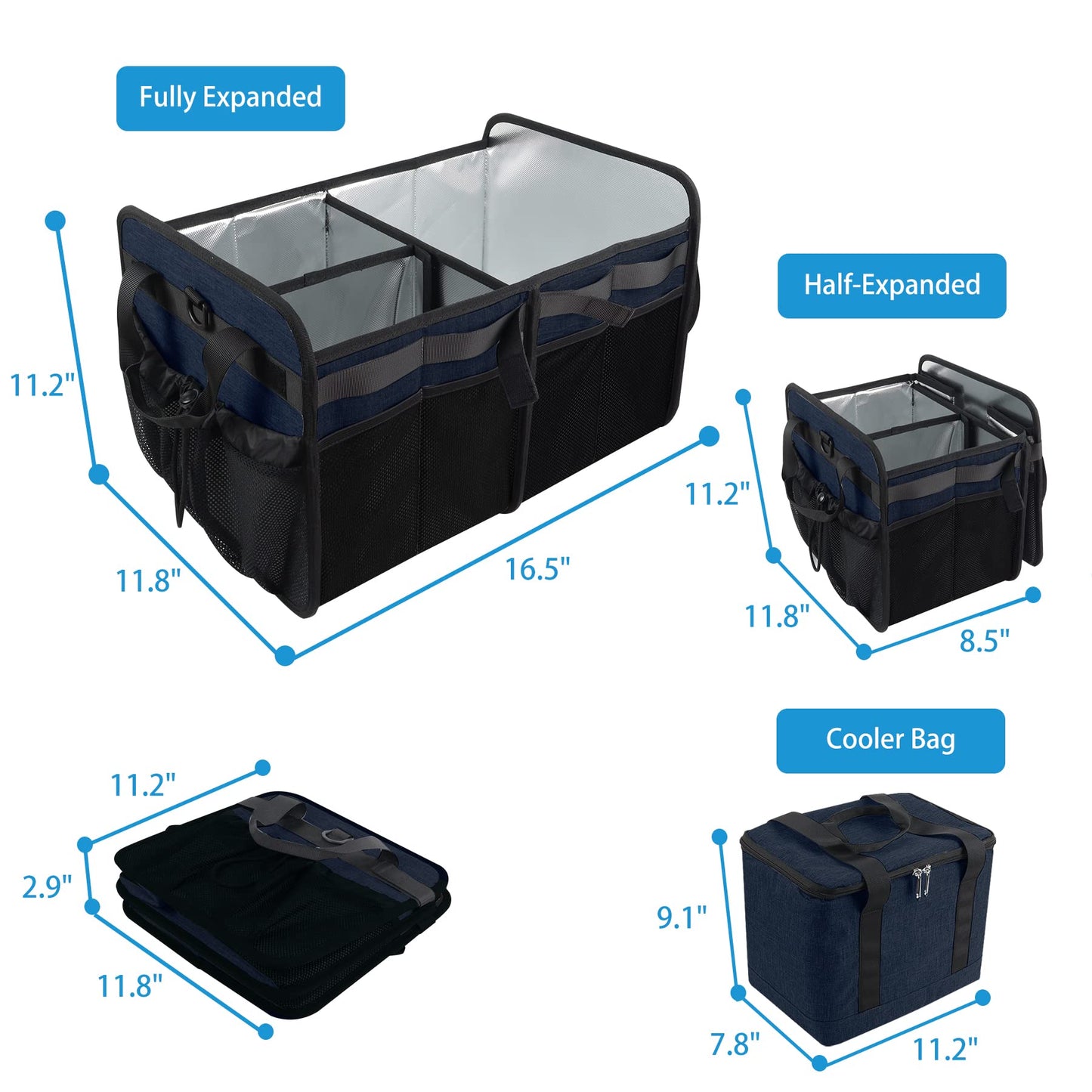 WOMACO Grill BBQ Caddy with Cooler Bag and Paper Towel Holder, Picnic Organizer for Utensil, Plate, Condiment, Griddle Caddy for Outdoor, Camper, Travel, Car, RV Must Haves (Dark Blue)