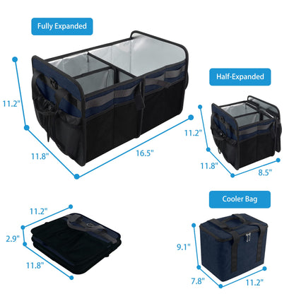 WOMACO Grill BBQ Caddy with Cooler Bag and Paper Towel Holder, Picnic Organizer for Utensil, Plate, Condiment, Griddle Caddy for Outdoor, Camper, Travel, Car, RV Must Haves (Dark Blue)