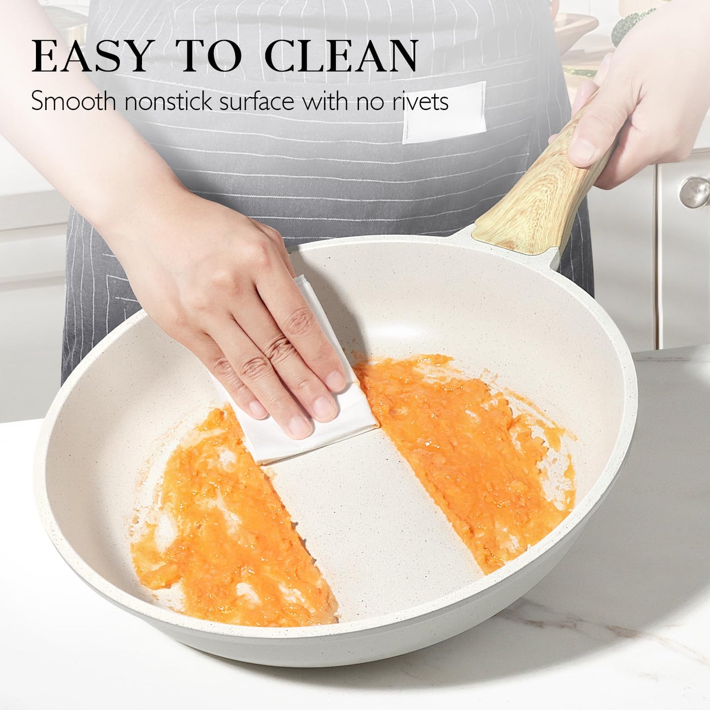9.5" Nonstick Frying Pan - White Granite Skillet