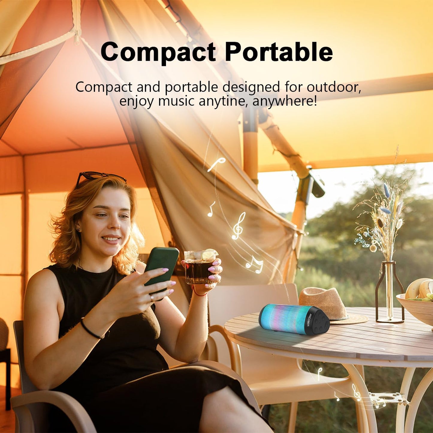 Portable Bluetooth Speaker with Lights & Waterproof