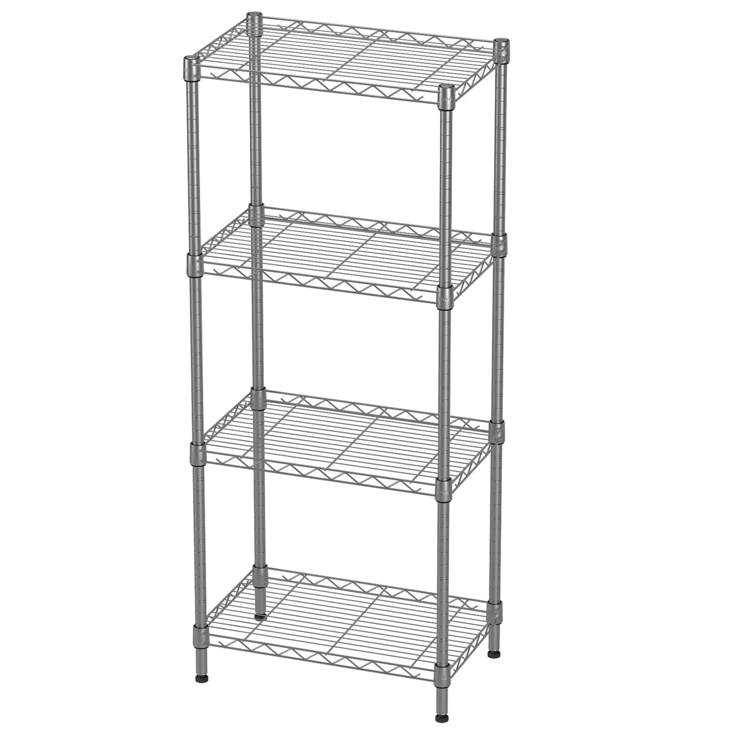 SINGAYE 4 Tier Shelf Adjustable Storage Shelf Wire Shelving,350LBS Load Capacity,Metal Storage Rack for Kitchen Office Home Storage Pantry Room,Silver,17.32" W X 11.41”D X43.3” H