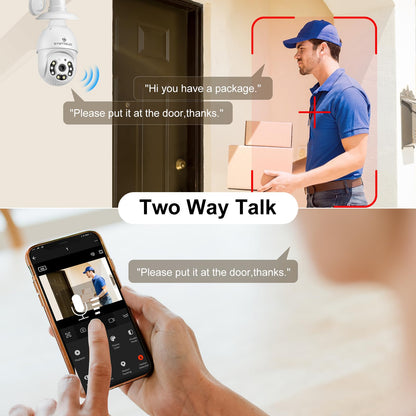 SYMYNELEC Light Bulb Security Camera Outdoor Waterproof 2.5K, 2.4GHz Only Wireless WiFi Light Socket Camera with AI Human Detection Motion Tracking Color Night Vision Siren Alarm Works with Alexa