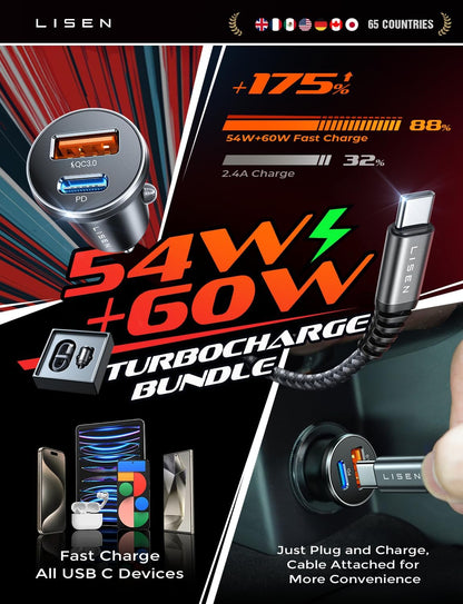 LISEN 54W Dual Port Fast Car Charger