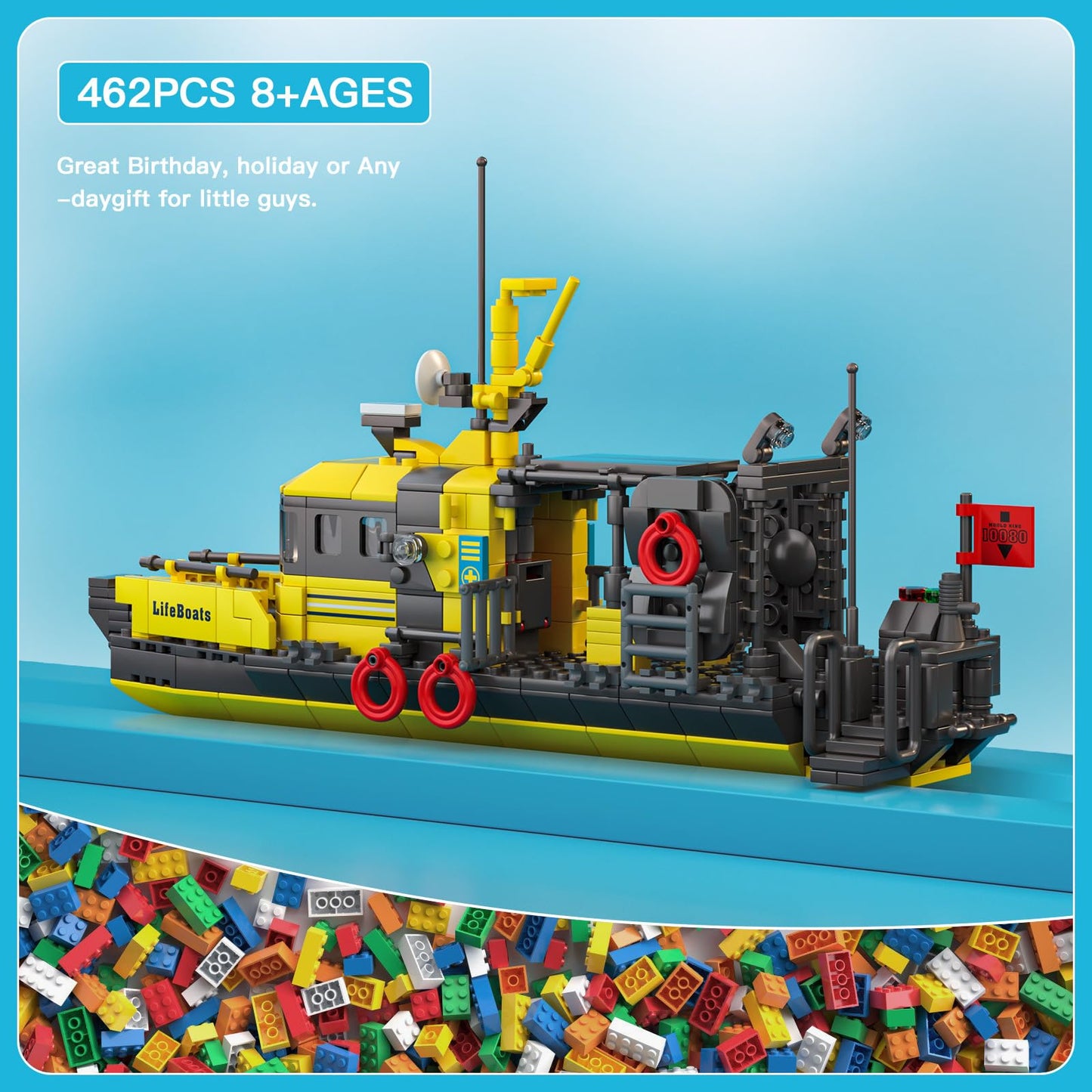 Mould King Building Sets, 10080 City Boats and Ships Building Blocks, Multi-Functional Fishing Boats City Rescue Ship Sets STEM Projects, Building Kit Toy Mini Boat Sets for Adults Kids 8+(462PC)