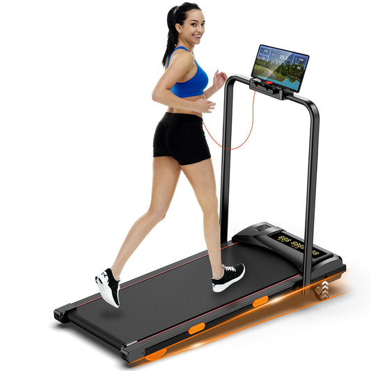 Fasion Trek Run Walking Pad Treadmill with Handle Bar, 6% Manual Incline & 0.6-7.5MPH, Under Desk Compact Treadmill with App Control, Safety Key, 300lbs Capacity, Double Deck Cushioning