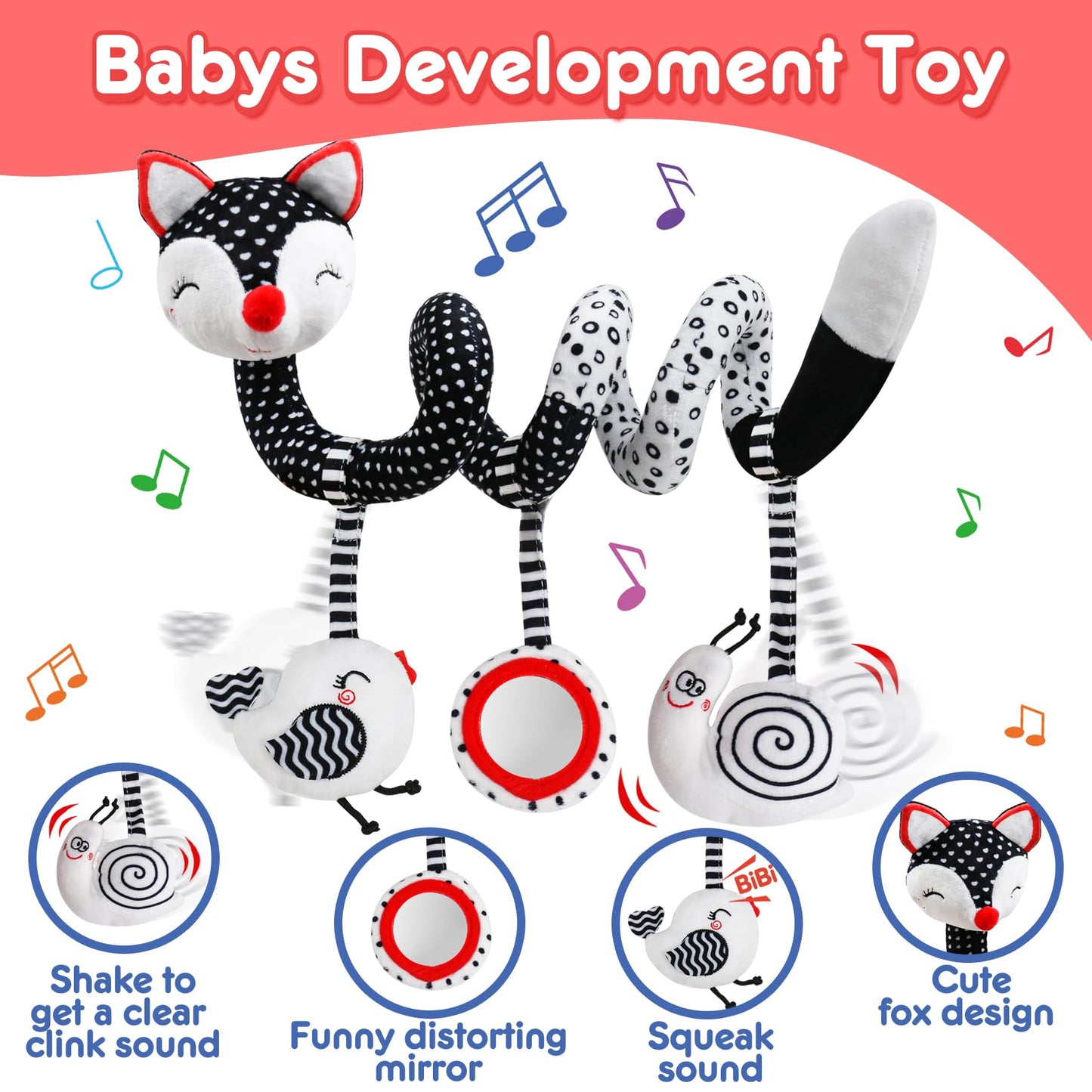 Black & White Baby Carseat Toy Rattle Spiral