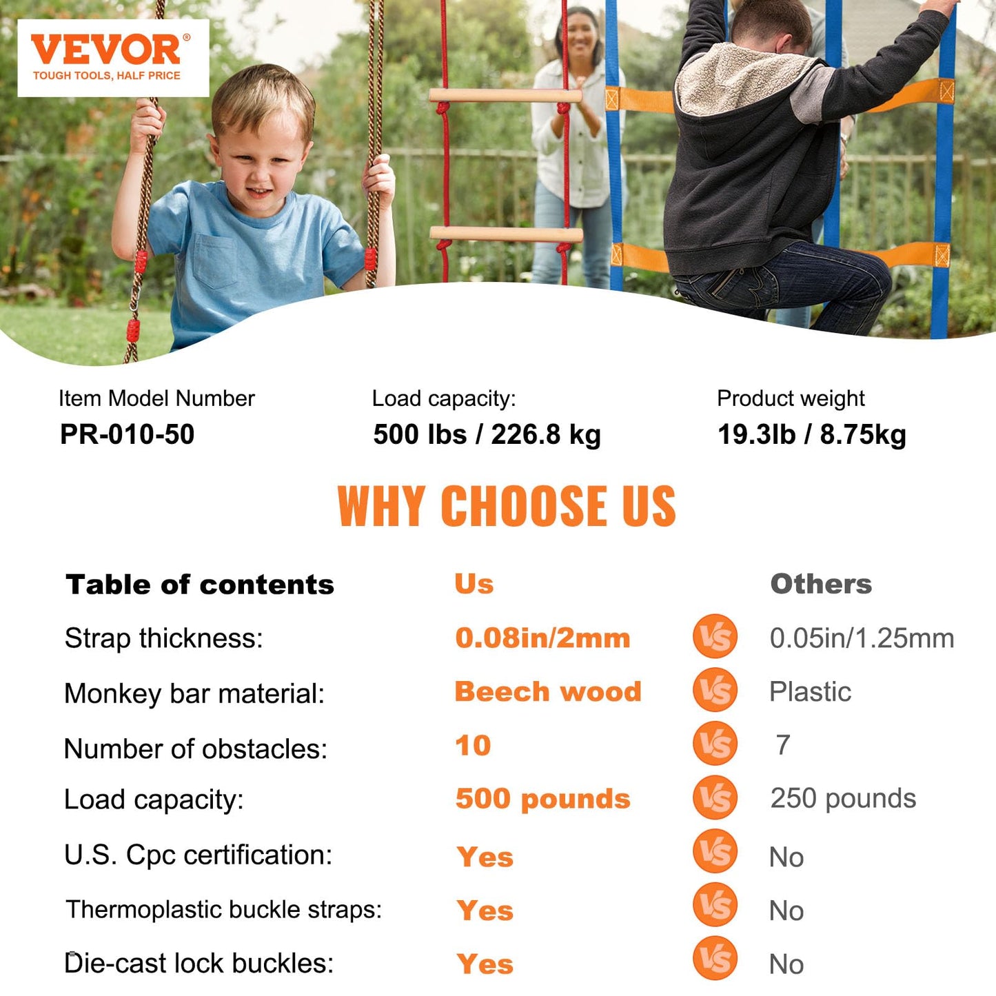 VEVOR 50ft Ninja Warrior Obstacle Course for Kids