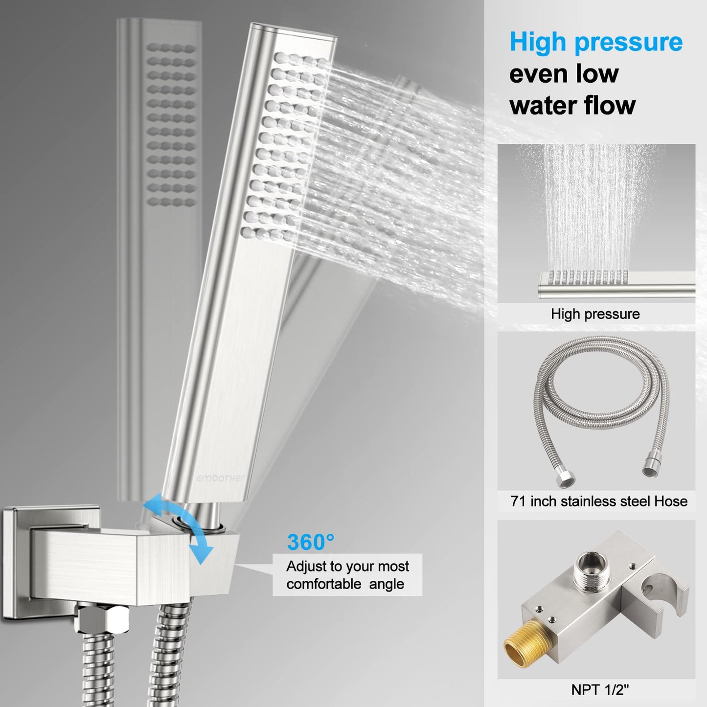 UPDATE: DEAD! EMBATHER Shower System with Tub Spout,12 Inch All-Metal Tub Shower Faucet Combo Complete, Wall Mounted Rain Shower Head with Handheld Spray, Brushed Nickle (with Brass Valve and Trim kit)