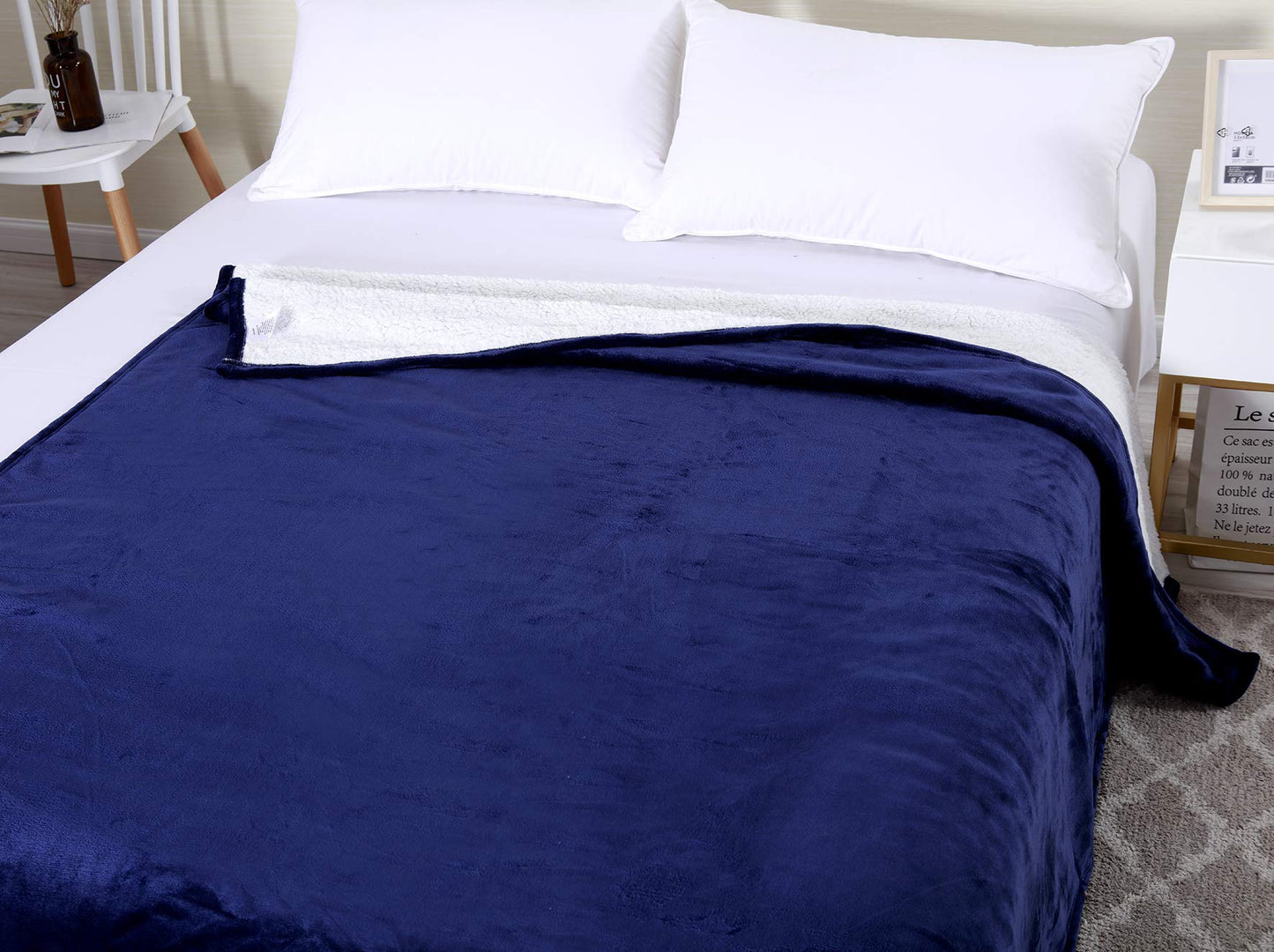 DreamQuil Soft Sherpa Fleece Throw Blanket - Navy