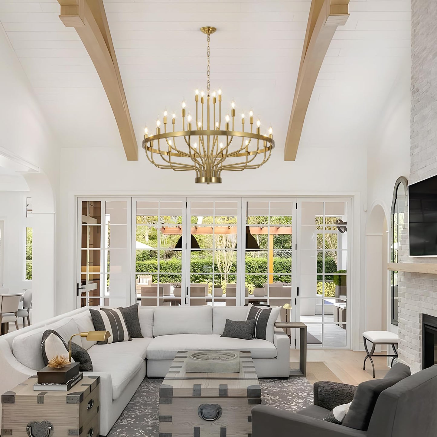 39in 24-Light Farmhouse Chandelier for High Ceilings
