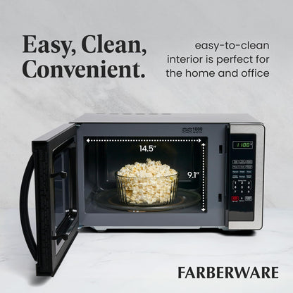 Farberware Countertop Microwave 1000 Watts, 1.1 cu ft - Microwave Oven With LED Lighting and Child Lock - Perfect for Apartments and Dorms - Easy Clean Stainless Steel