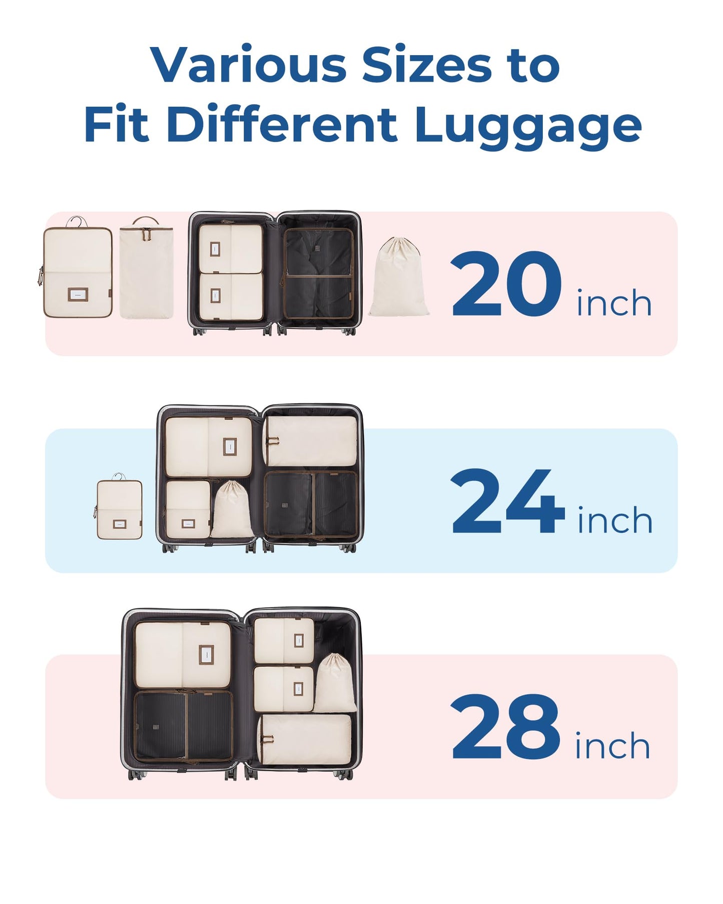 BAGSMART Hanging Packing Cubes for Travel, 6 Set Clear Waterproof Packing Cubes for Suitcases, Storage Organizer for Hanging Closet with Zipper, Handles and Hook Black