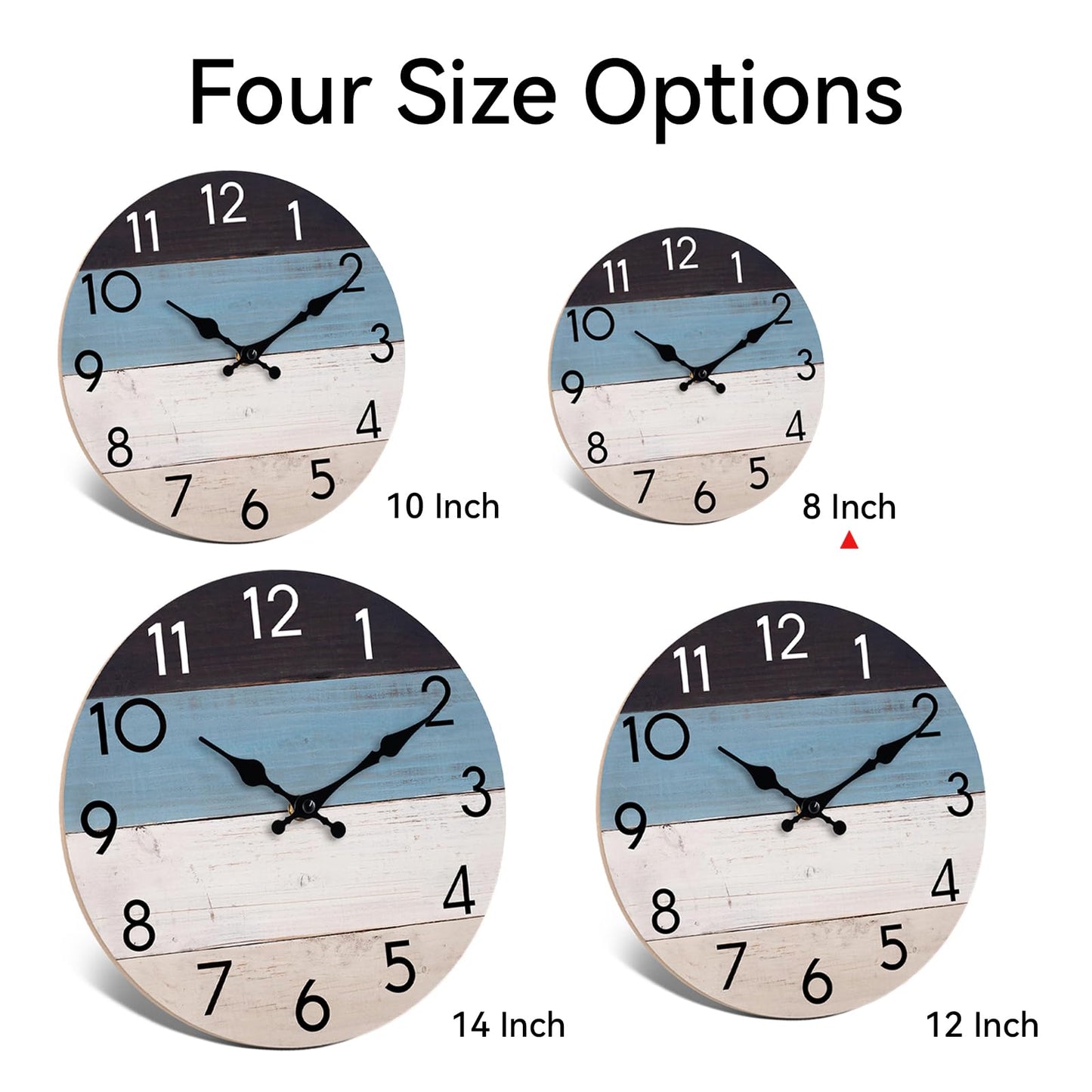 KECYET Wall Clock Silent Non-Ticking Beach Style Clocks Battery Operated Coastal Blue Country Retro Rustic Decorative for Pool Kitchen Bathroom Bedroom Home (8 Inch)