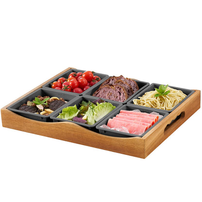 LYNG Acacia Wood Serving Tray with Silicone Dividers