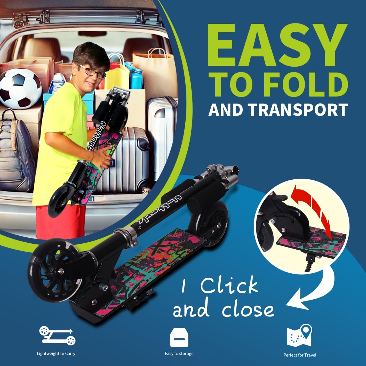 Kids Scooter with Light Up Wheels, Adjustable Height