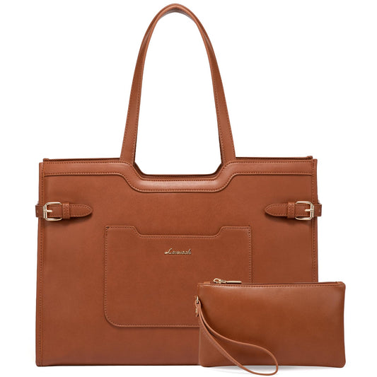 LOVEVOOK 15.6 Inch Leather Laptop Tote Bag