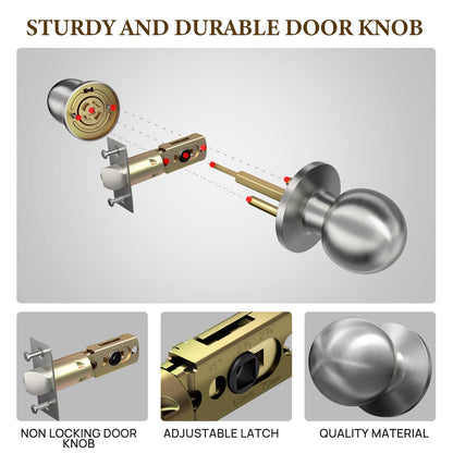 VICMEON 6 Pack Passage Door Knobs Keyless, Interior Door Lock Reversible Heavy Duty Design, Satin Stainless Steel Passage Door Knobs Interior for Closet or Hall