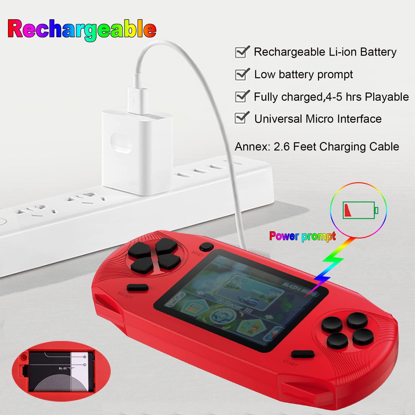 Beijue 16 Bit Handheld Games for Kids Adults 3.0'' Large Screen Preloaded 100 HD Classic Retro Video Games USB Rechargeable Seniors Electronic Game Player Birthday Xmas Present (Red)