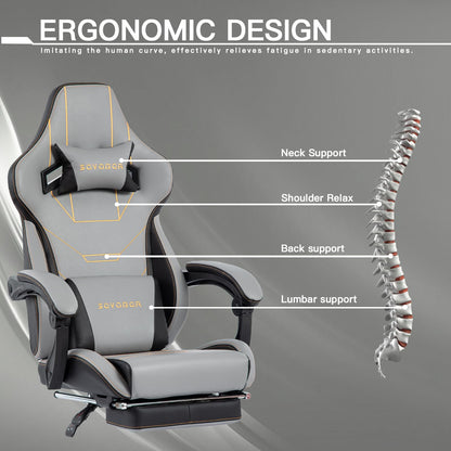 Video Gaming Chair with Footrest, Ergonomic Game Chair with Lumbar Support, Height Adjustable Swivel Racing Gaming Massage Chair, Reclining Computer Office Desk Chair for Adults