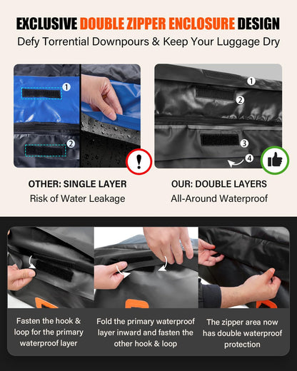 Kimevan Waterproof Rooftop Cargo Carrier, Upgrade Waterproof Design Luggage Roof Rack Soft Cargo Bag 15 Cubic feet for All Cars with/without Rack, includes Anti-Slip Mat, 2 Reinforced Straps