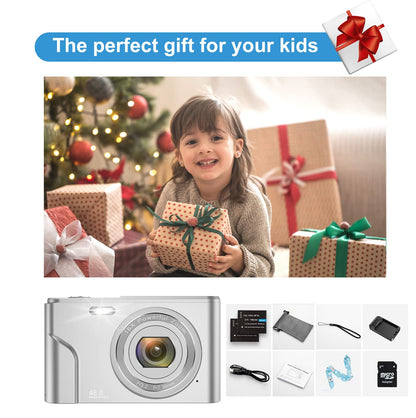 Digital Baby Camera for Kids Teens Boys Girls Adults,1080P 48MP Kids Camera with 32GB SD Card,2.4 Inch Kids Digital Camera with 16X Digital Zoom, Compact Mini Camera (Silver)