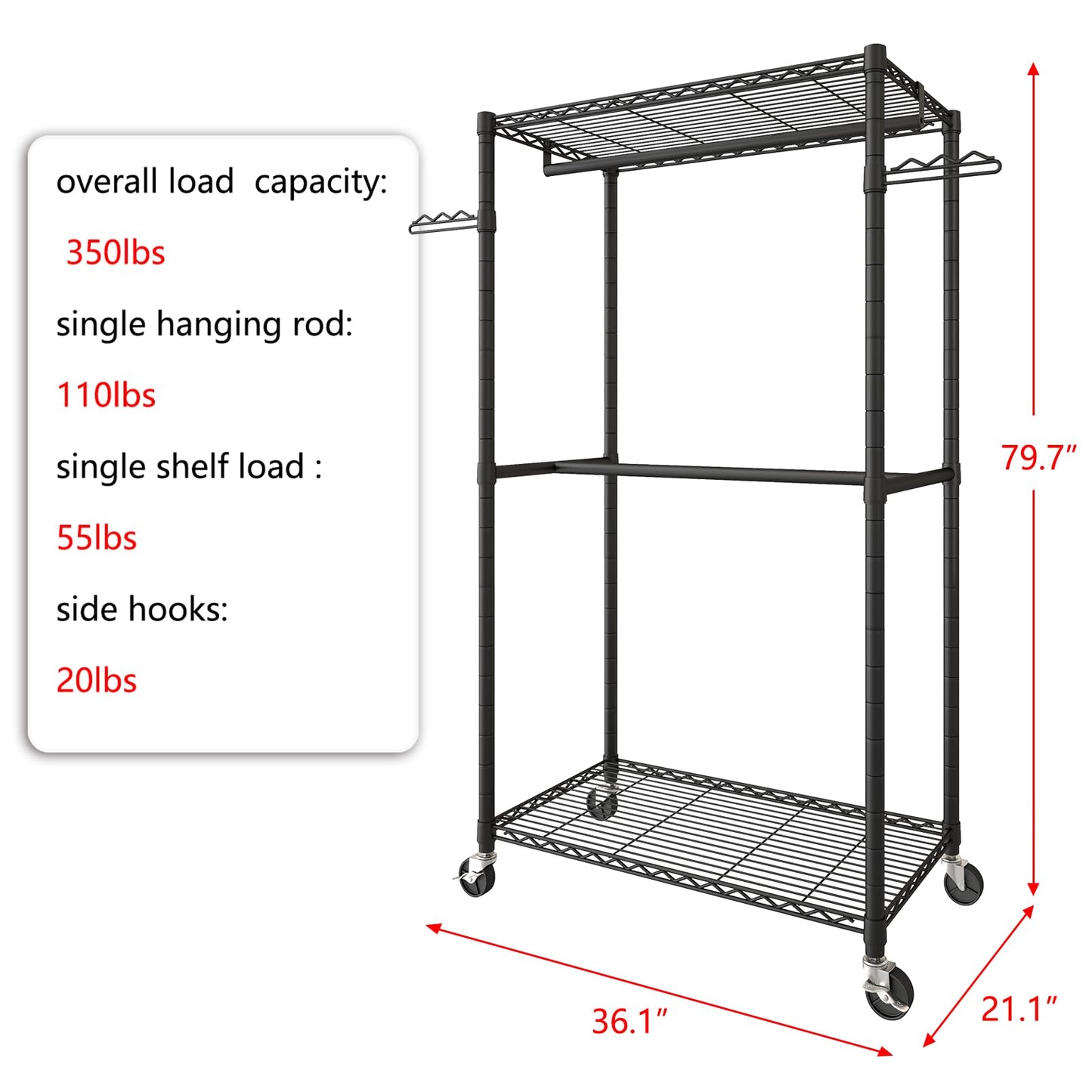 Wiracks Heavy Duty Double Hanging Clothes Rack