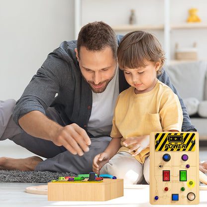 MGparty Toddler Busy Board, Baby Wooden Montessori Toys with LED Light, Travel Fine Motor Sensory Toys for Boys Girls Age 1+ Year Old