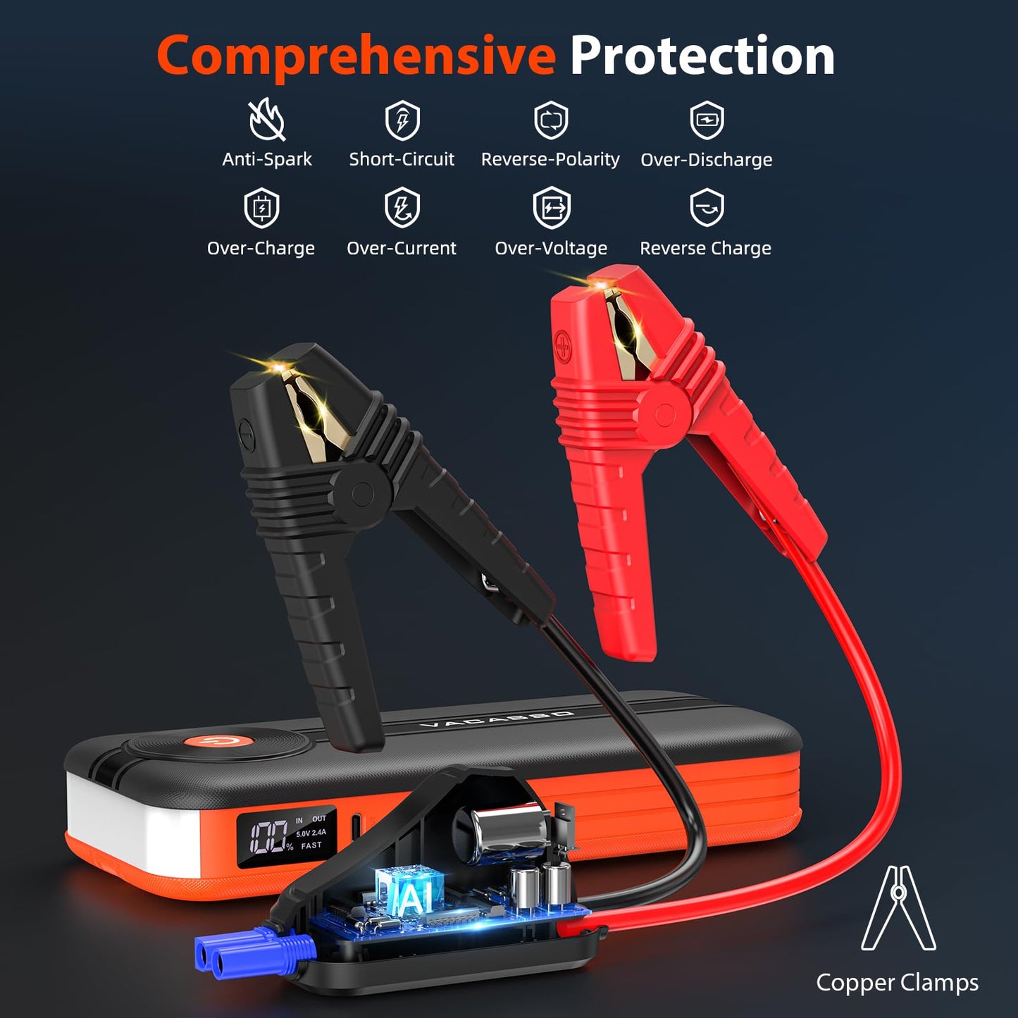 VACASSO 2500A Portable Car Jump Starter with Flashlight