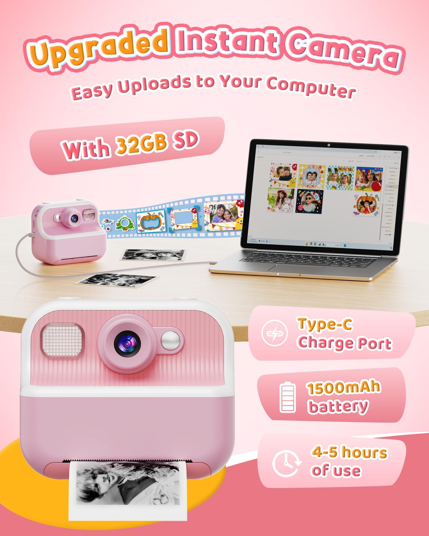 Kids Dual Lens Instant Camera for Ages 3-12