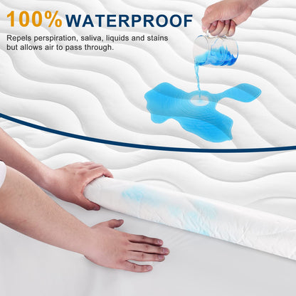 TEXARTIST Twin Mattress Pad Protector Waterproof Mattress Protector Quilted Fitted Mattress Cover Soft Breathable Noiseless, 8-21 inches Deep Pocket