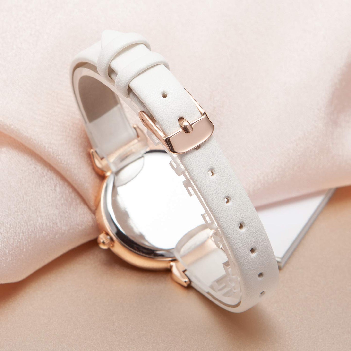 NUOVO Women Watch White Watch for Ladies Rose Gold Watch Diamond Watch Casual Watch Crystal Accented Leather Strap Watch Analog Display Watch Waterproof Watch Arabic Numerals Watch
