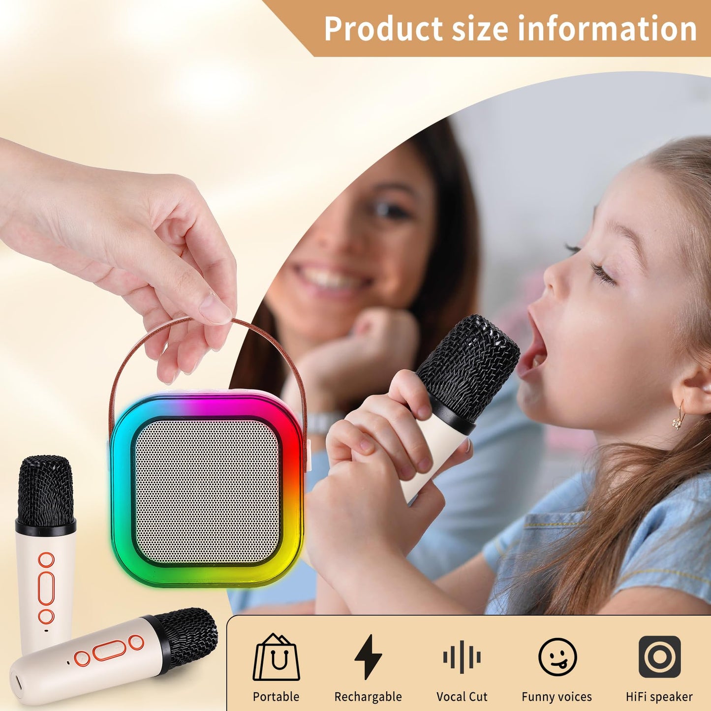 Mini Karaoke Machine with 2 Wireless Microphones