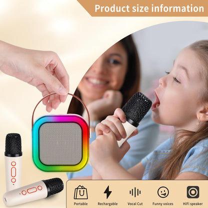 Mini Karaoke Machine with 2 Wireless Microphones