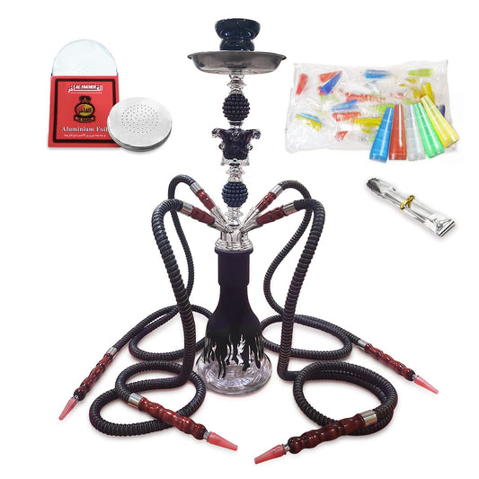 23'' Premium Hookah Set, Hookah Complete Set Hookah Shisha set with Everything, 50 Disposable Tips, 50 Pre-Punched Aluminum Foil, Up To 4 Persons(Black)
