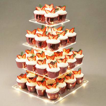 Yumhouse Cupcake Stand for 50 Cupcakes,4-Tier Acrylic Cupcake Tower Holder,Cupcake Holder,Dessert Stands with LED Light String for Cupcake Display,Wedding,Birthday,Baby Shower