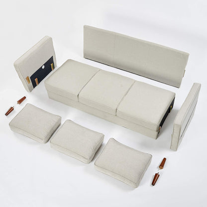 Mellow HANA Modern Linen Fabric Loveseat / Sofa / Couch with Armrest Pockets, Sand Grey, 0