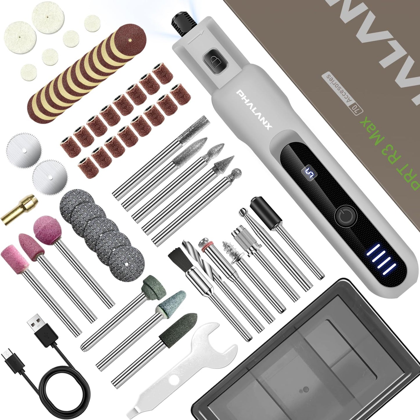 Power Rotary Tools - 3.7V Rotary Tool Kit 70 Accessories, Rotary Tool Cordless 5 Speeds Settings LED Indicator Light 5000-20000 RPM, Multi-Purpose Mini Grinder for Pet Grooming/Polishing/Sanding Tool