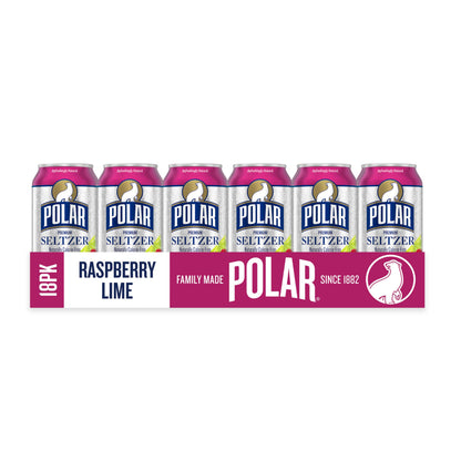 Polar Seltzer Water Raspberry Lime, 12 fl oz cans, 18 pack
