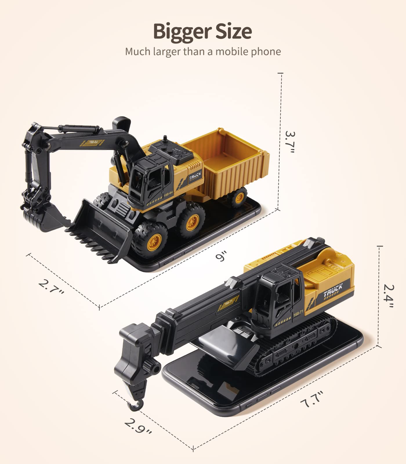 Geyiie Construction Crane Toys Trucks, Excavator Toys for Kids 3-5, Bulldozer Toys for Boys girls, Outdoor Play